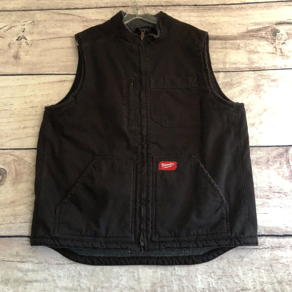 Milwaukee Gridiron Jacket Men XL Black Canvas Sherpa Lined Heavy Duty Tool Vest